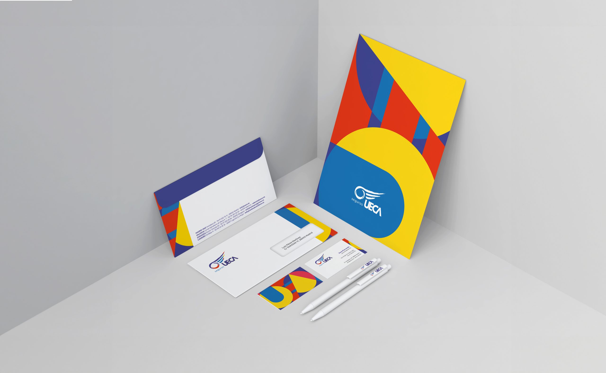 Base white stationery mock-up template for branding identity in UECA SEGUROS, CAMPAÑAS DE DISTRITO AGENCIA, MADRID